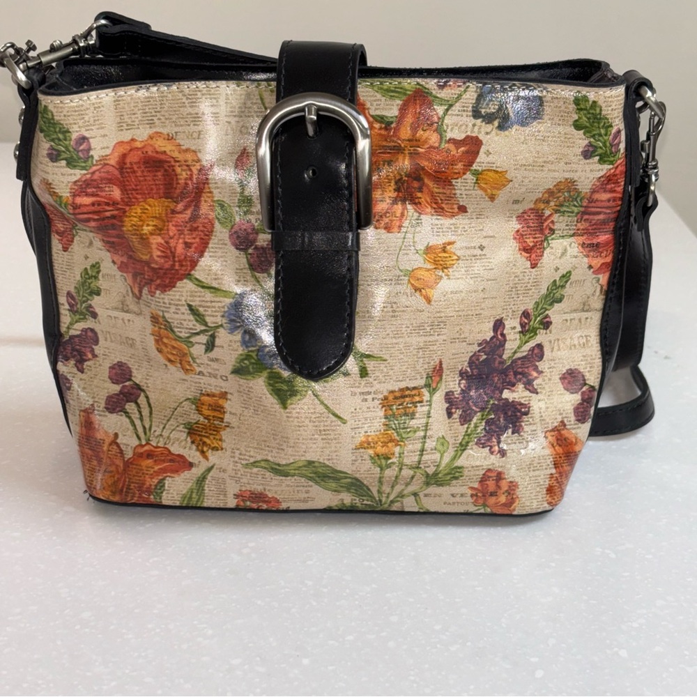 Patricia Nash Torri Crossbody Parisian Newspaper Floral Leather Dust Bag - Picture 2 of 13
